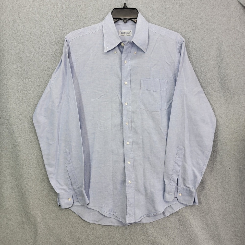 HUNTINGTON shirt 16x37/ large blue distressed vtg usa made long sleeve button
